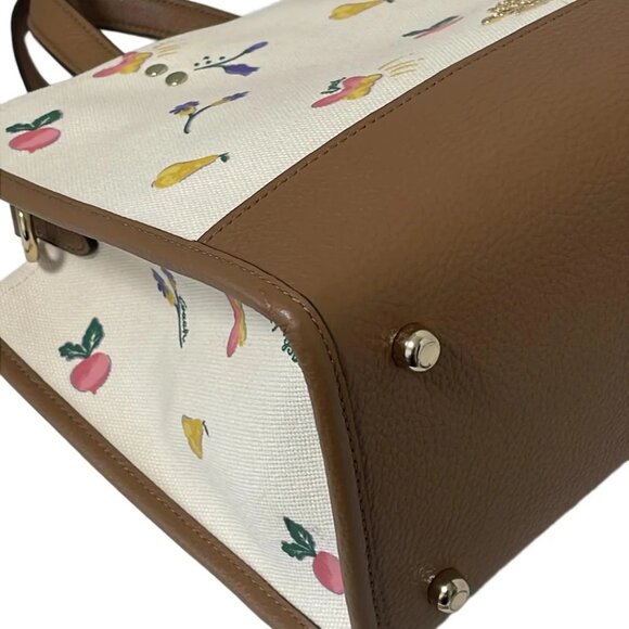 Auth COACH - C8602 Cream Light Brown Multi Canvas Leather Tote Bag - Picture 5 of 9